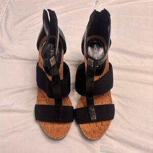 BCBG Black Strappy Wedge Sandals size 8